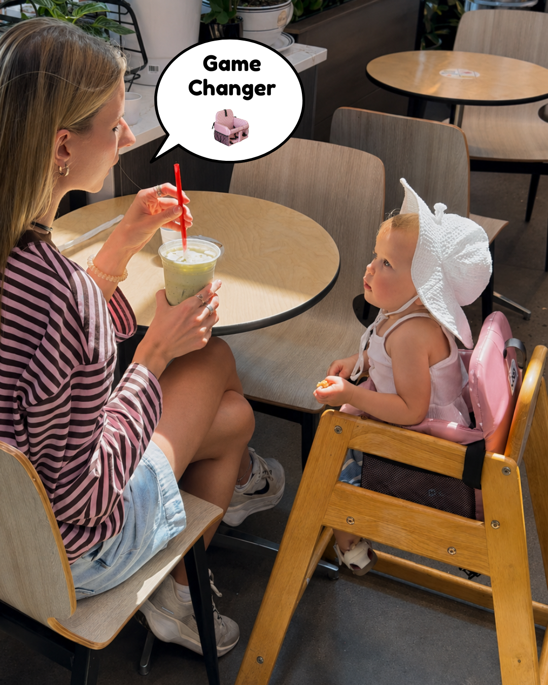 I’m done putting my baby in bare restaurant high chairs.
